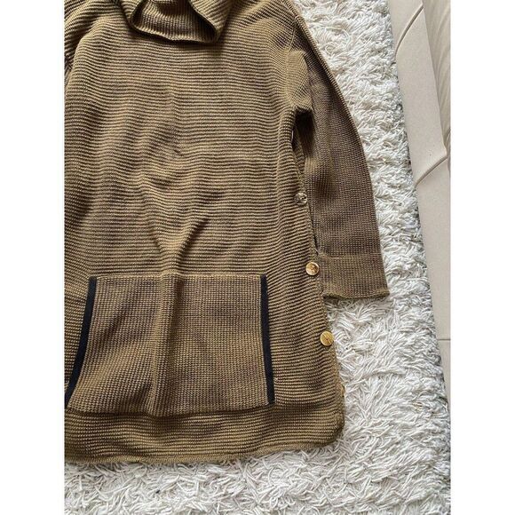 Margaret Winters Sweater Knit Brown Taupe Cotton Medium Cowl Neck Front Pocket - Picture 7 of 12
